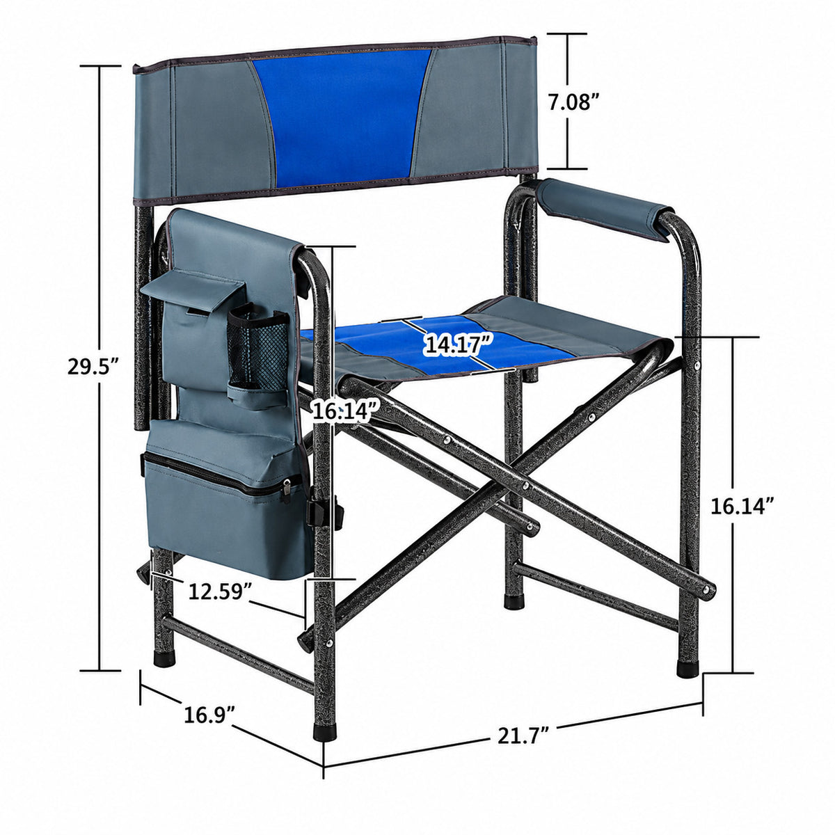 2 Pack Padded Folding Camping Chairs with Storage Pockets - Blue & Gray