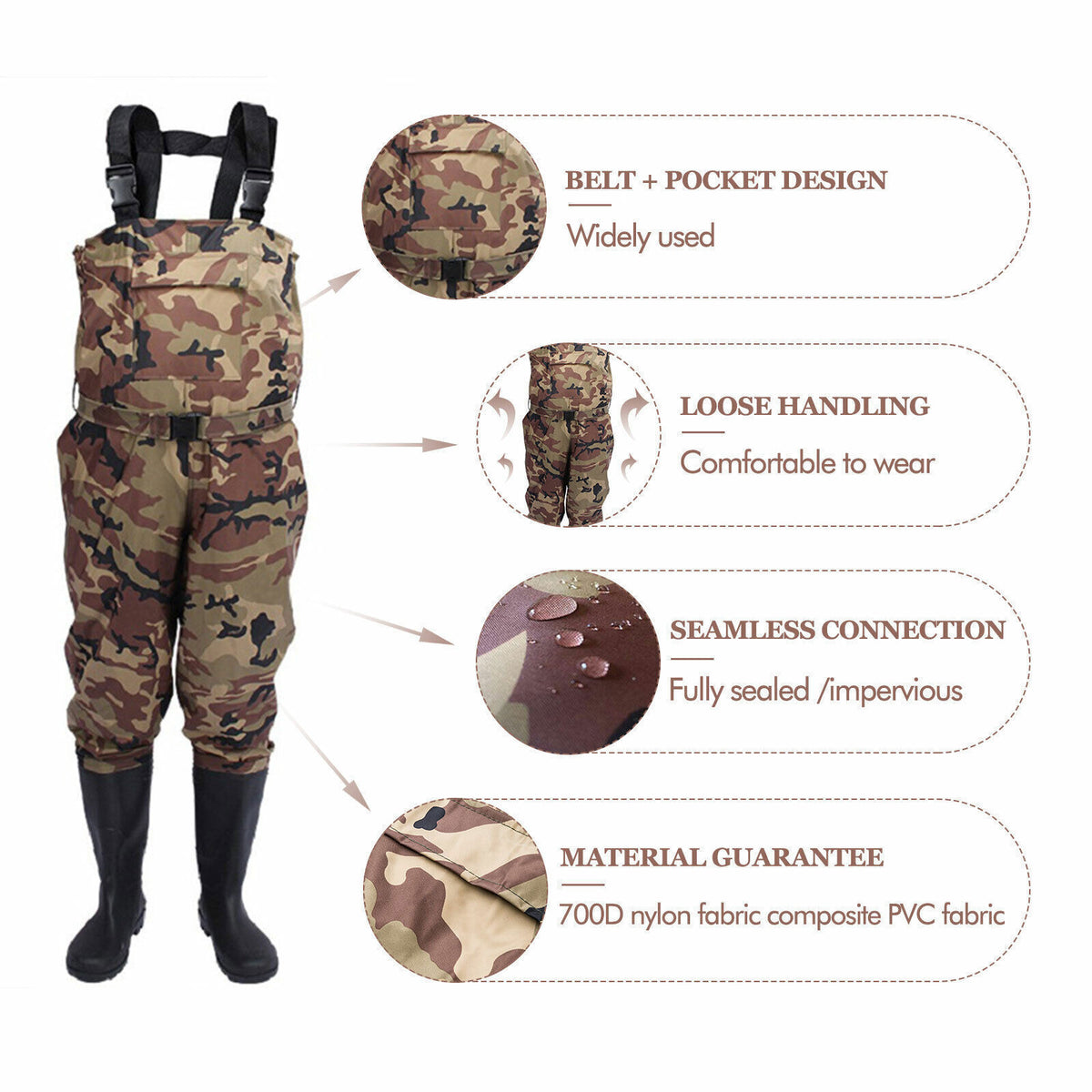 Waterproof Chest Waders for Fishing and Hunting - Nylon & PVC Bootfoot, All Sizes & Colors