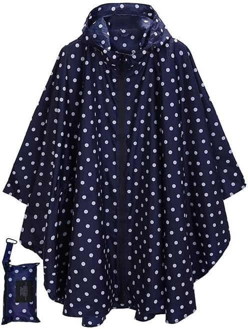 Waterproof Rain Poncho with Hood - One Size Blue Dot