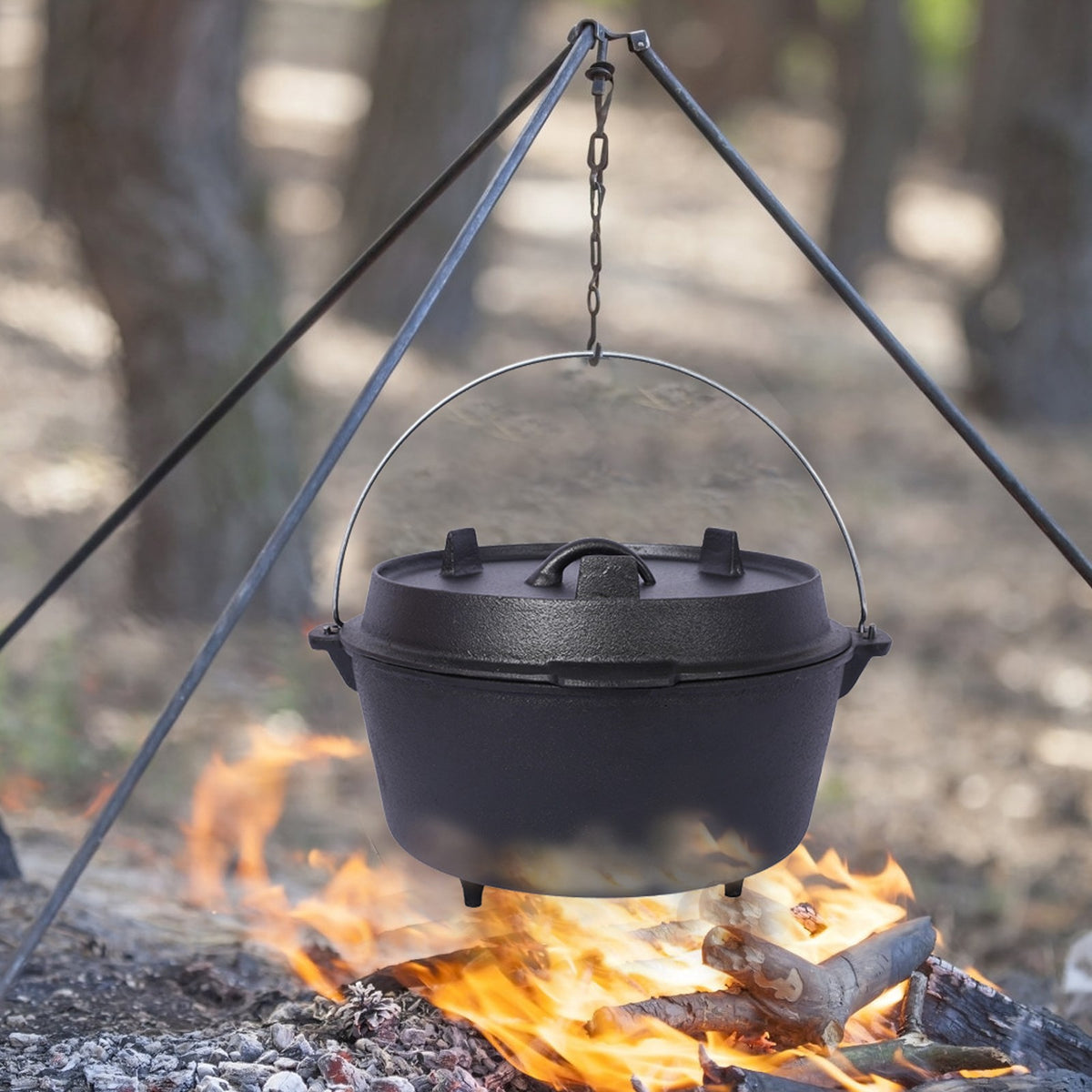 12Qt Cast Iron Dutch Oven with Skillet Lid & Legs for Camping BBQ