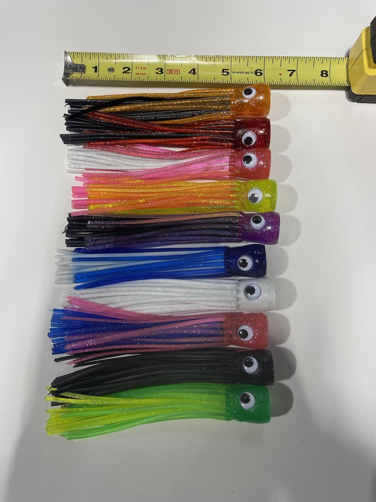 Fishing Trolling Skirts 10 Pack for Tuna Mahi Wahoo - Glitter Moving Eyes