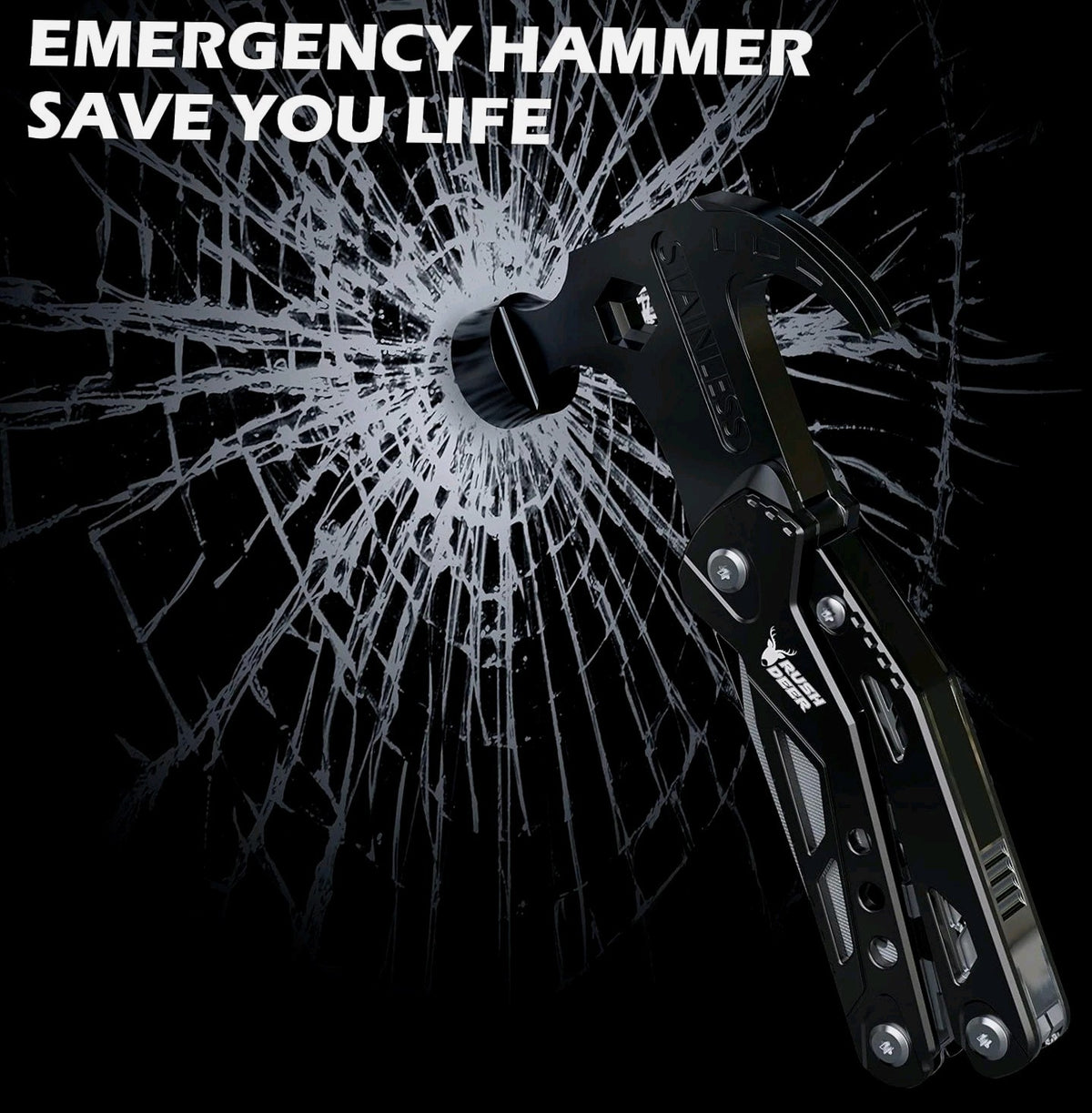 14-in-1 Stainless Steel Multi-Tool with Serrated Knife and Black Pouch