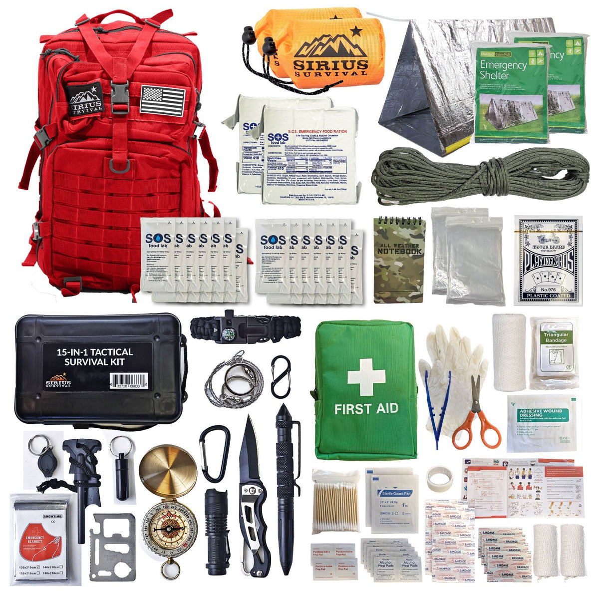 Emergency Survival Bug Out Bag Kit for 1-2 People with Backpack