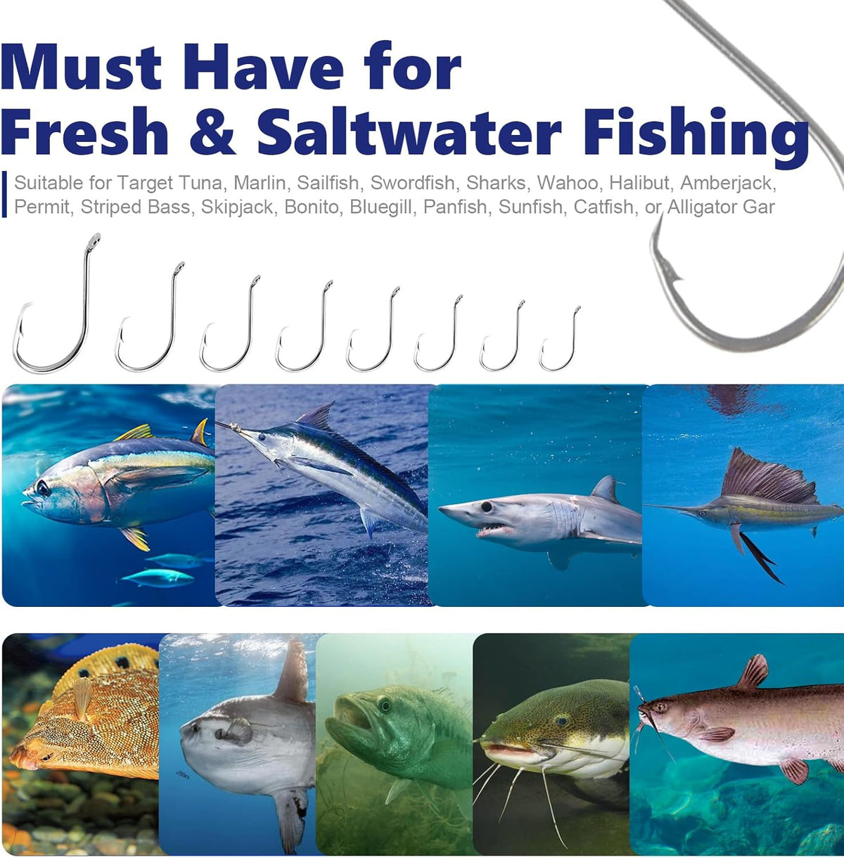 Saltwater Circle Hooks Fishing Hooks 2X Strong Offset Sharp Point - Black