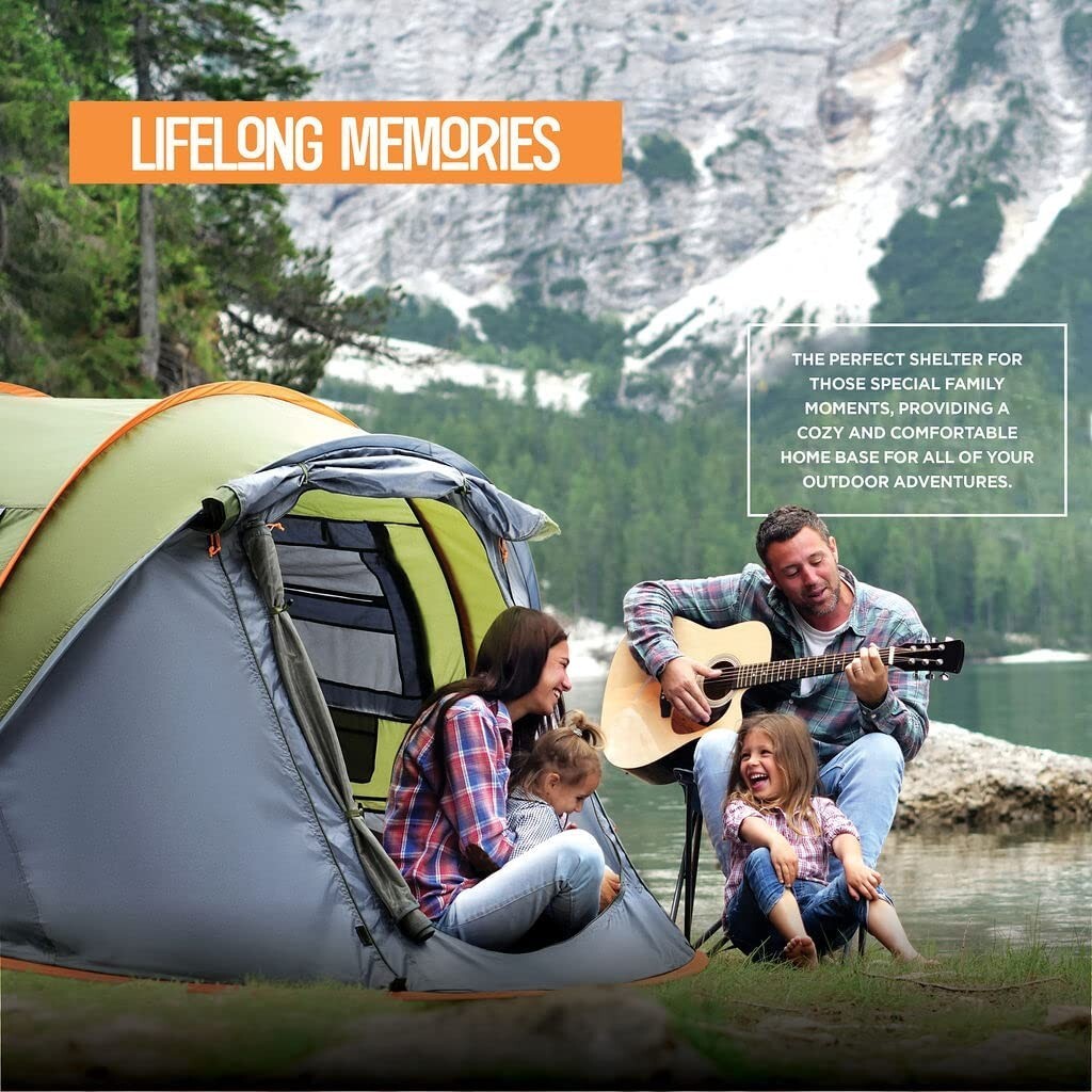 4-Person Pop-Up Camping Tent Waterproof UPF50+ Easy Setup with 2 Doors