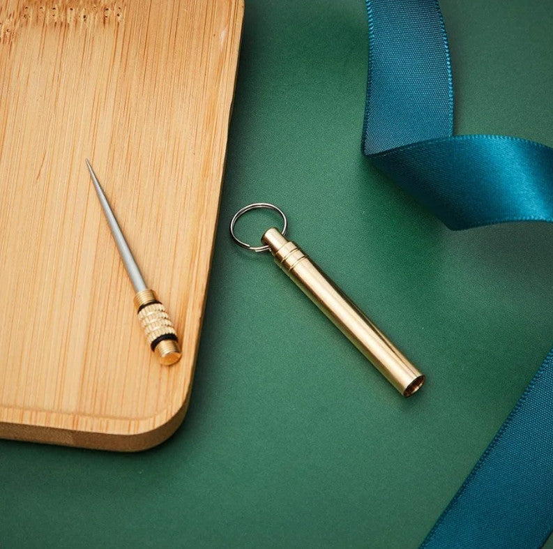 Portable Stainless Steel Toothpick with Gold Finish - Reusable Outdoor Tool