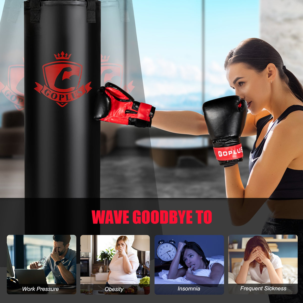 63 lb Punching Bag Set with Gloves and Hand Wraps for MMA Boxing Training