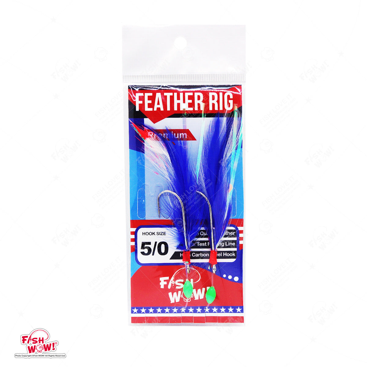 Fishing Rockfish Feather Rig 2-Hook Set - 5 Pack Random Colors