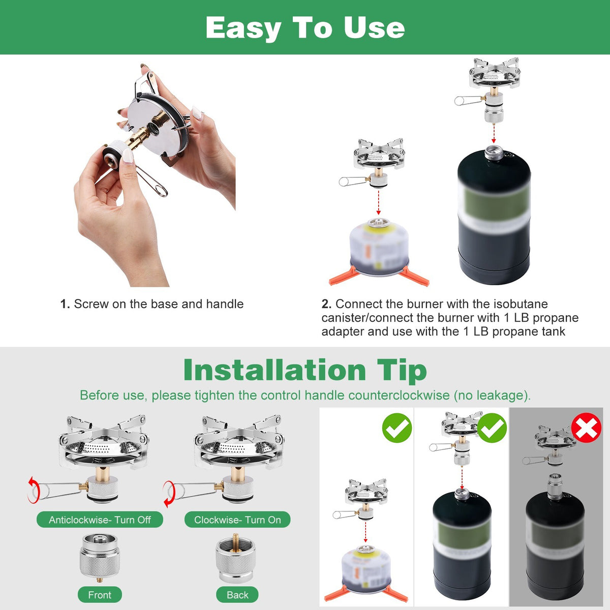 Portable Camping Stove Burner with 1LB Propane Tank Adapter for Backpacking & Outdoor Cooking