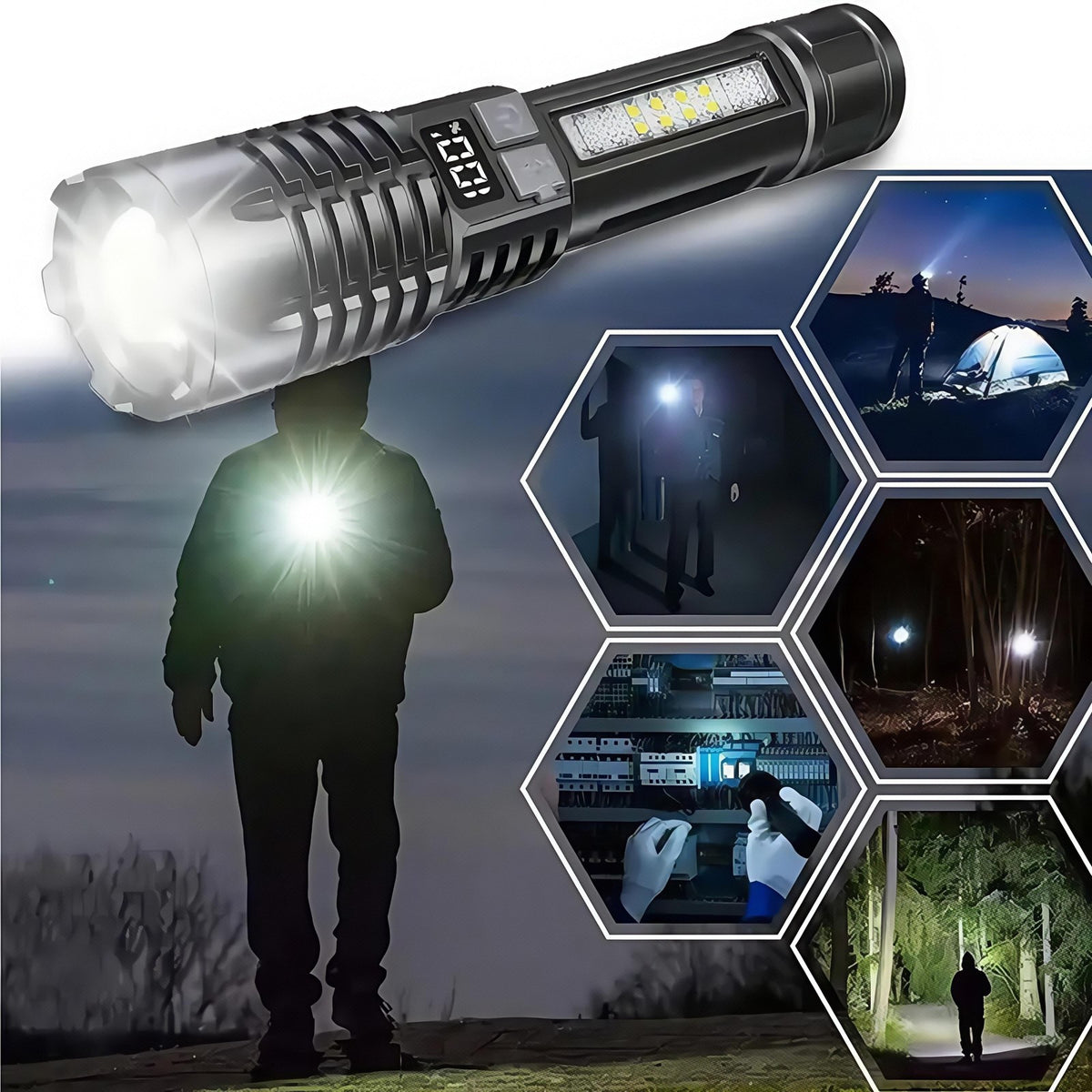 Rechargeable LED Tactical Flashlight with Zoom Focus & 5 Modes, Fast Charge