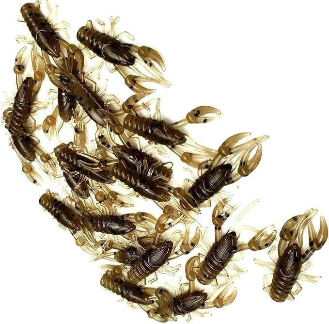 Micro Crawfish Soft Plastic Bait Set for Finesse Drop Shot & Panfish Fishing - 20 Brown Jigs
