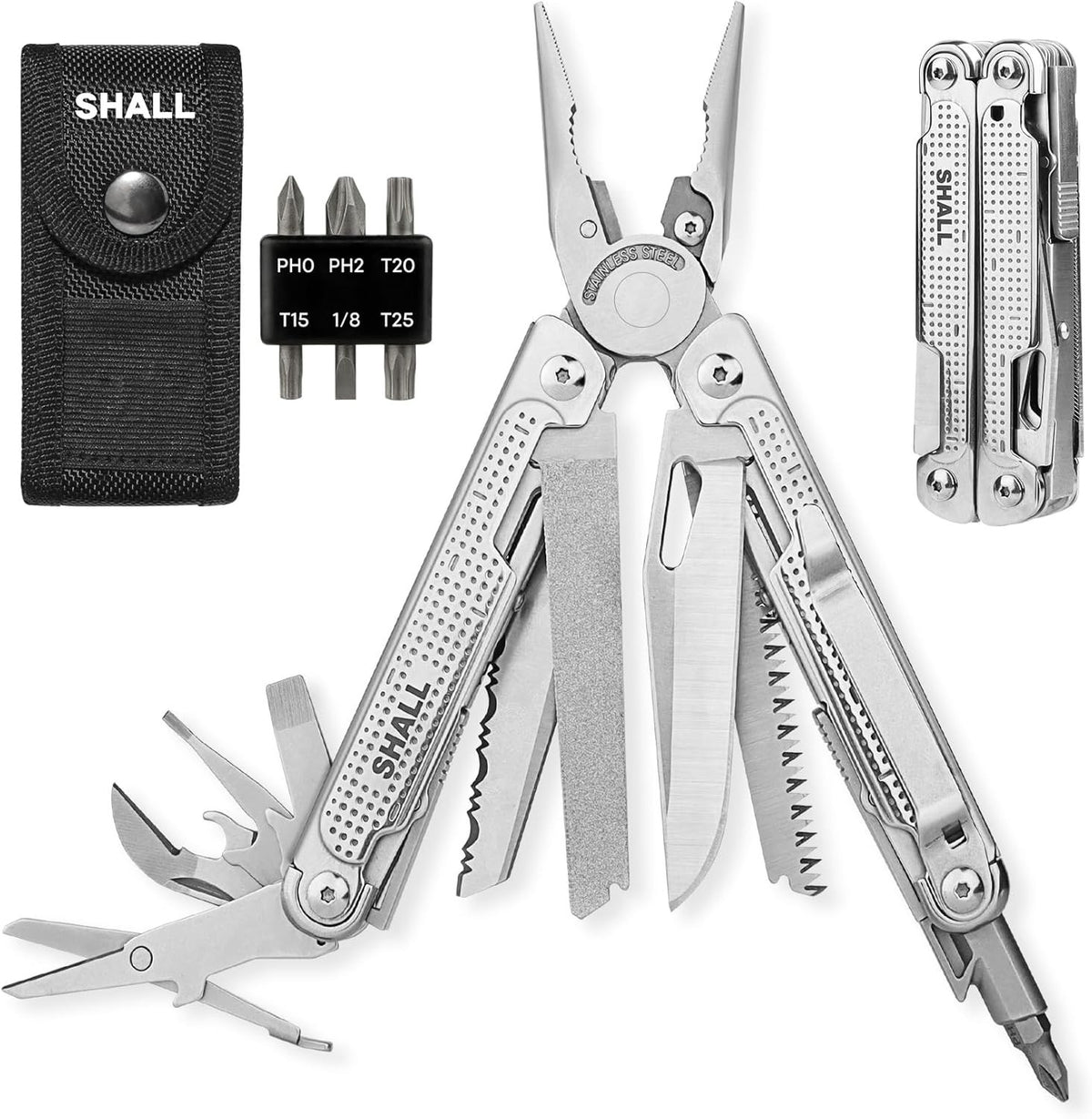 18-in-1 Multitool Pliers Set with Stainless Steel Construction for Camping and Outdoor Use