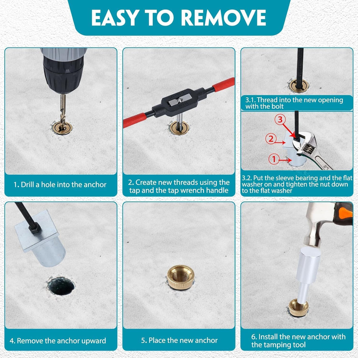 Pool Cover Anchor Removal Tool Kit with Brass Anchors for Inground Pool Maintenance
