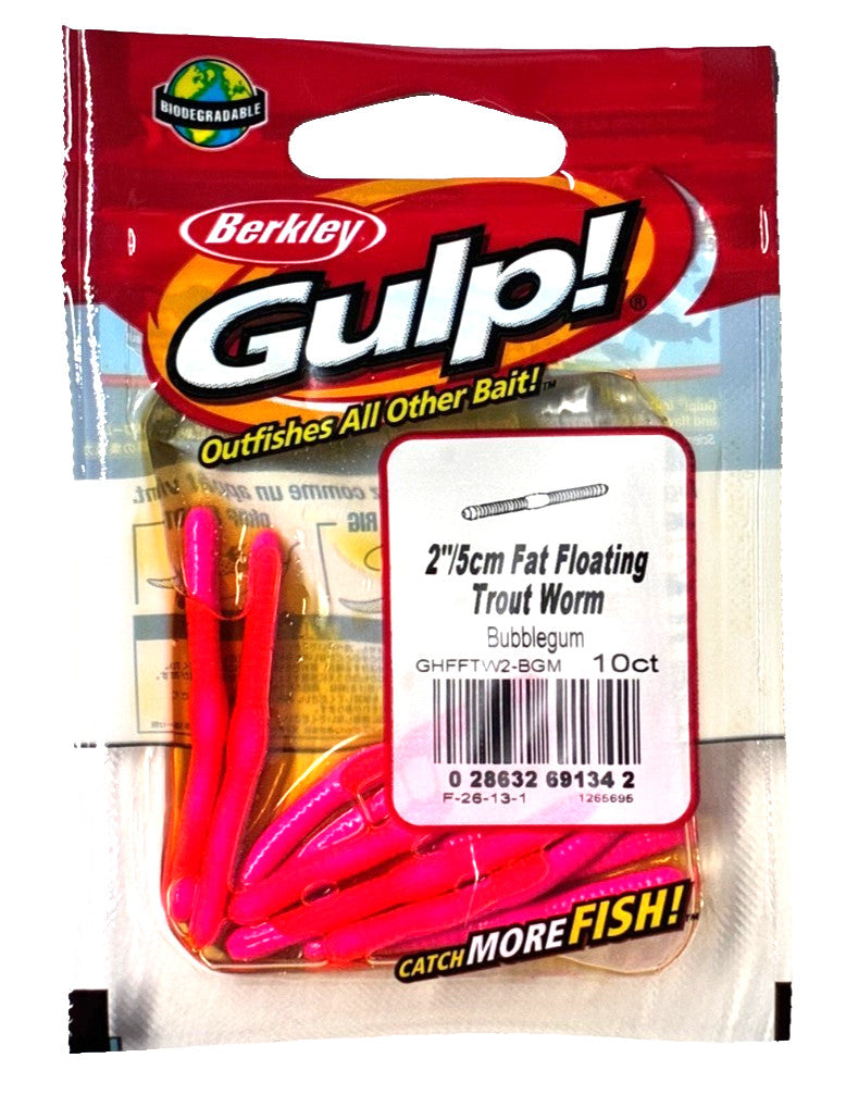 Floating Trout Worms 2 Inch Bubblegum Soft Plastic Baits - 10 Pack
