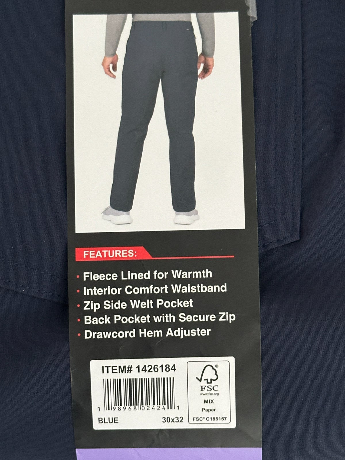 Men's Fleece Lined Pants - Blue, 30x32