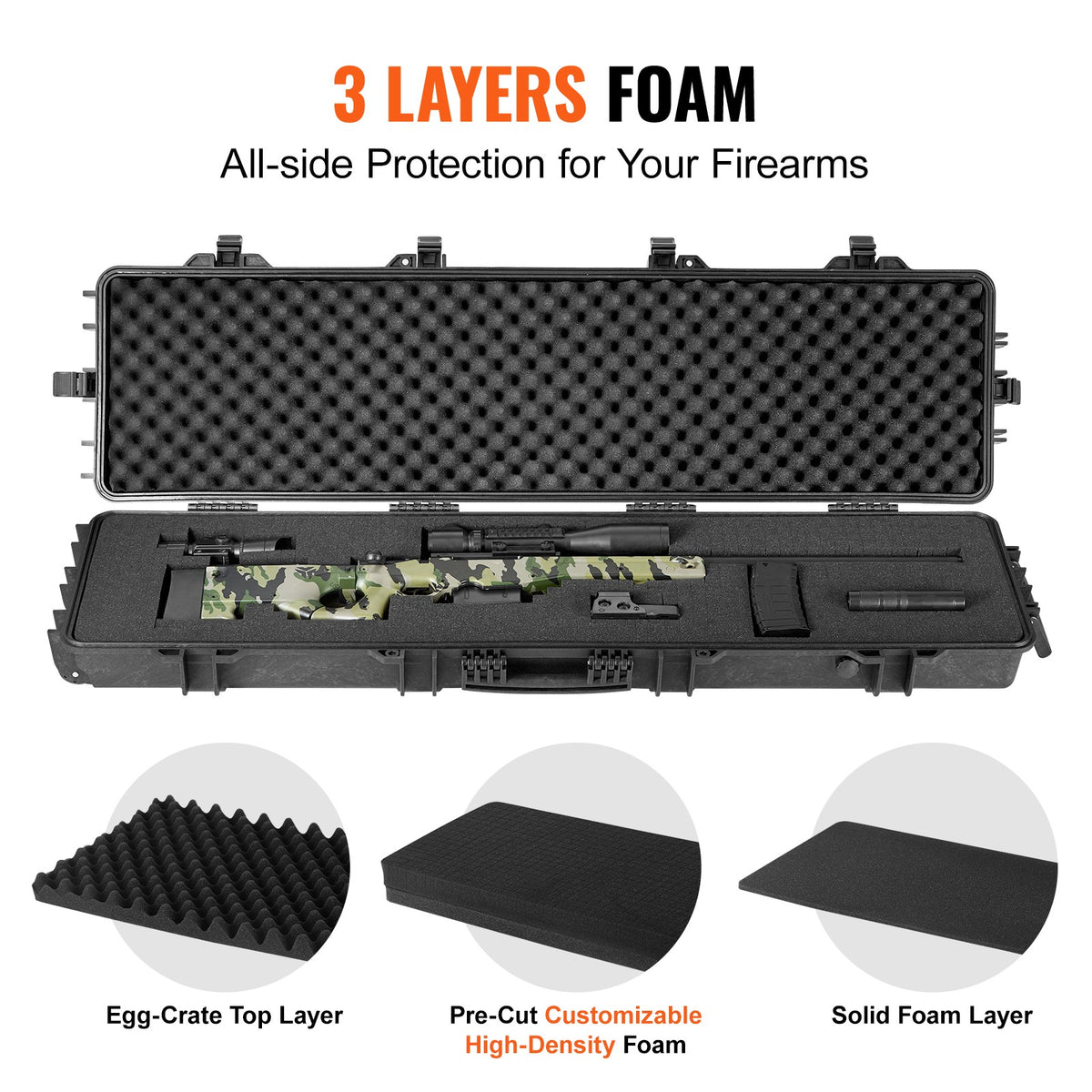 50-Inch Waterproof Rifle Hard Case with Foam Layers & TSA Locks
