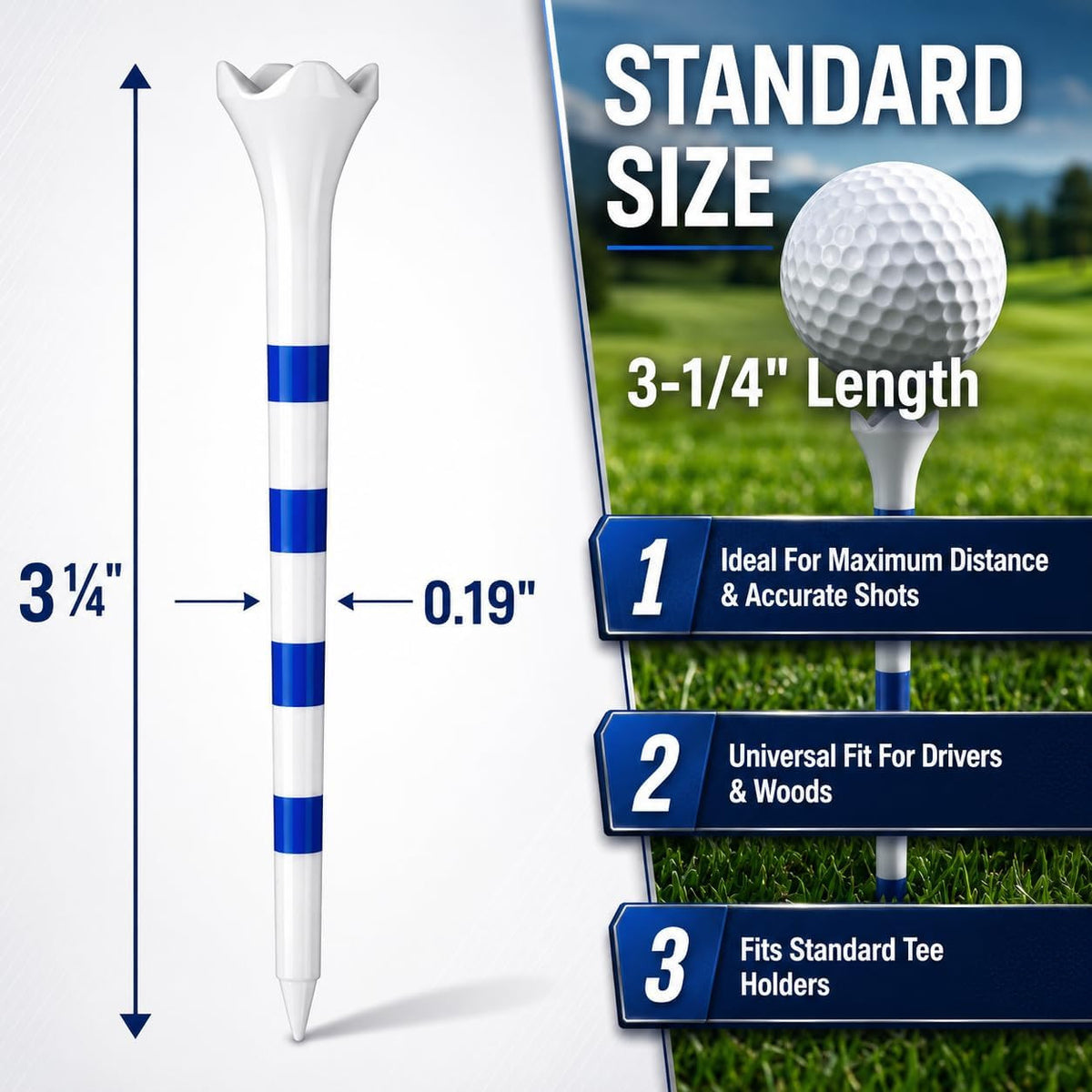 Plastic Golf Tees 3-1/4 Inch Pack of 30/50/100 Durable Driver Tees