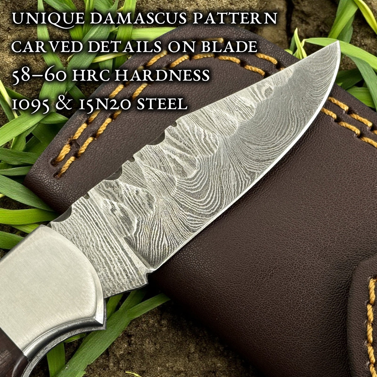 Personalized Damascus Folding Pocket Knife with Rosewood Handle