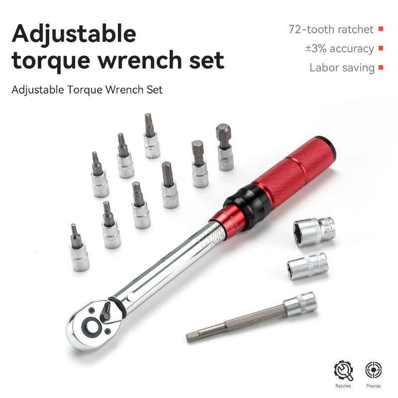 Bike Torque Wrench 1/4 Inch Drive 72-Tooth Ratchet Adjustable 2-24Nm
