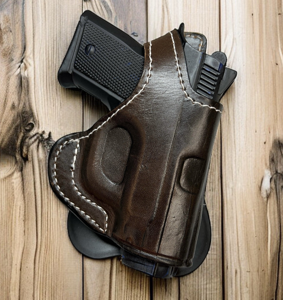 Right Hand Leather Rotating Holster for Pistols - Heavy-Duty Paddle Design