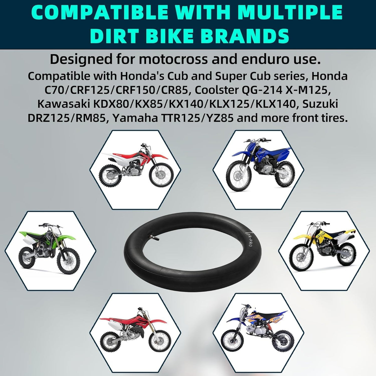 70/100-17 Dirt Bike Inner Tube Heavy Duty with Straight Valve Stem - Universal Fit