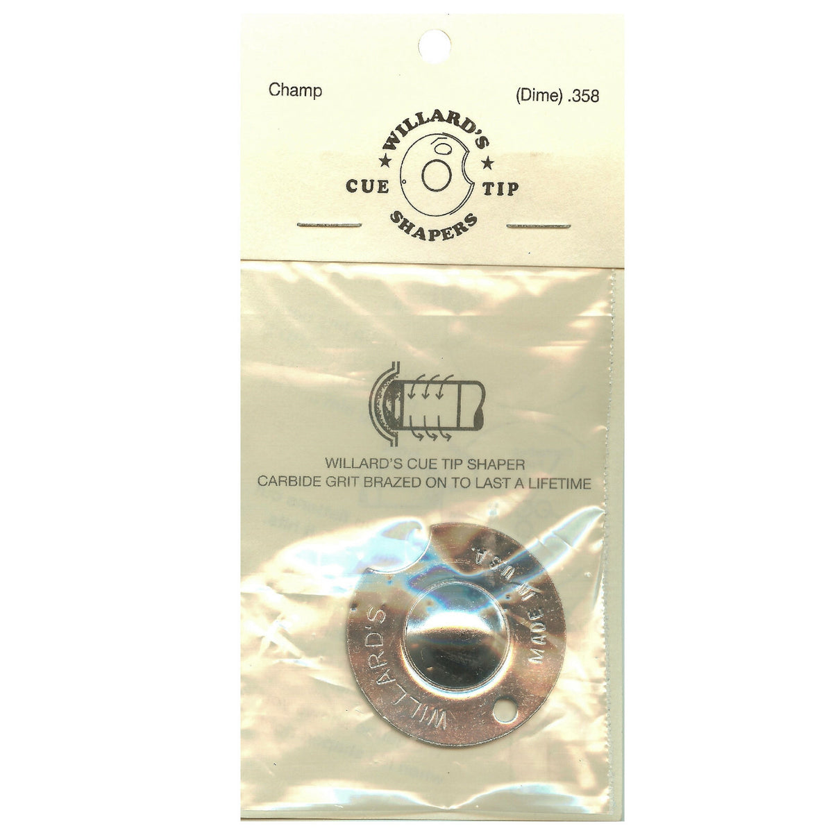 Willards Pool Cue Tip Shape Tool with Dime Radius Gauge