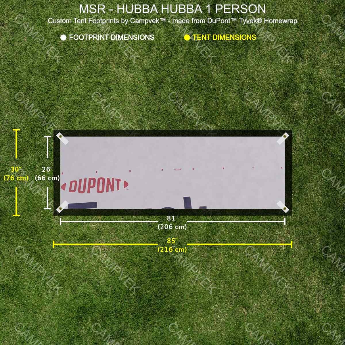Tyvek Tent Footprint for MSR Hubba Hubba 1 Person Tent - Waterproof & Lightweight