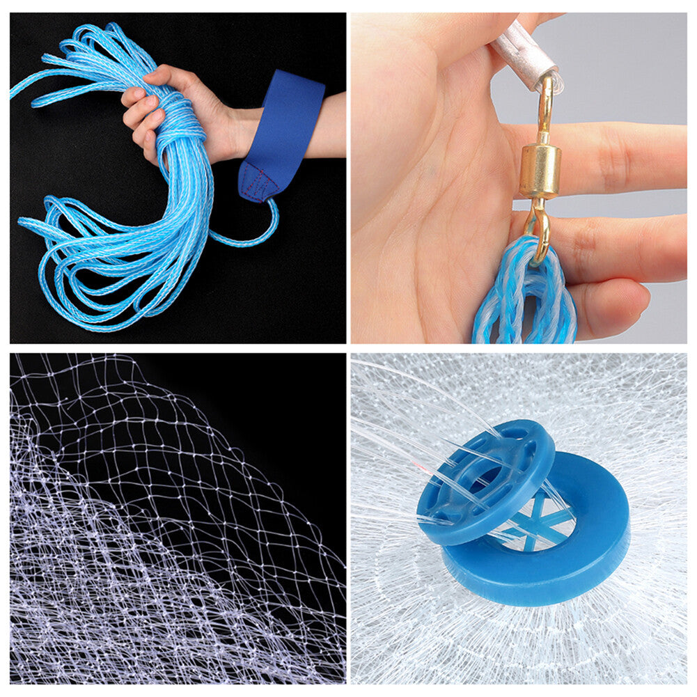 Heavy Duty Fishing Cast Net 6-16FT for Bait & Catching Fish - Durable Nylon Mesh