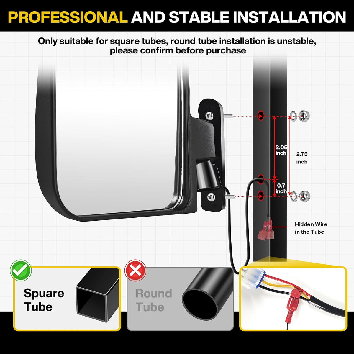 Universal Golf Cart Rear View Mirrors with Turn Signal Lights, Folding Side Mirrors for Club Car EZGO Yamaha Kandi