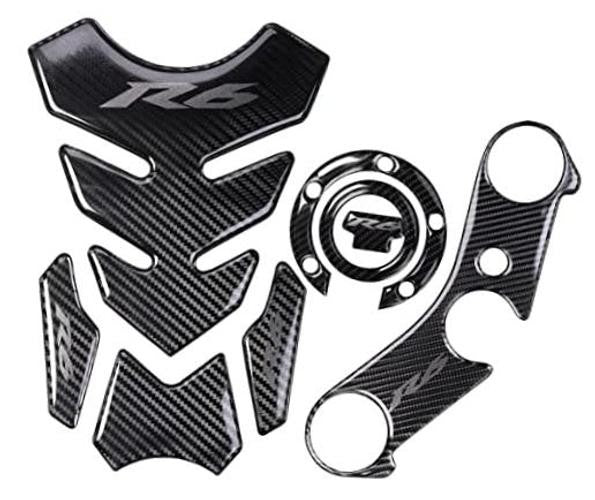 Carbon Fiber Gas Cap & Bike Handlebar Clamp Decal Set for Motorcycle