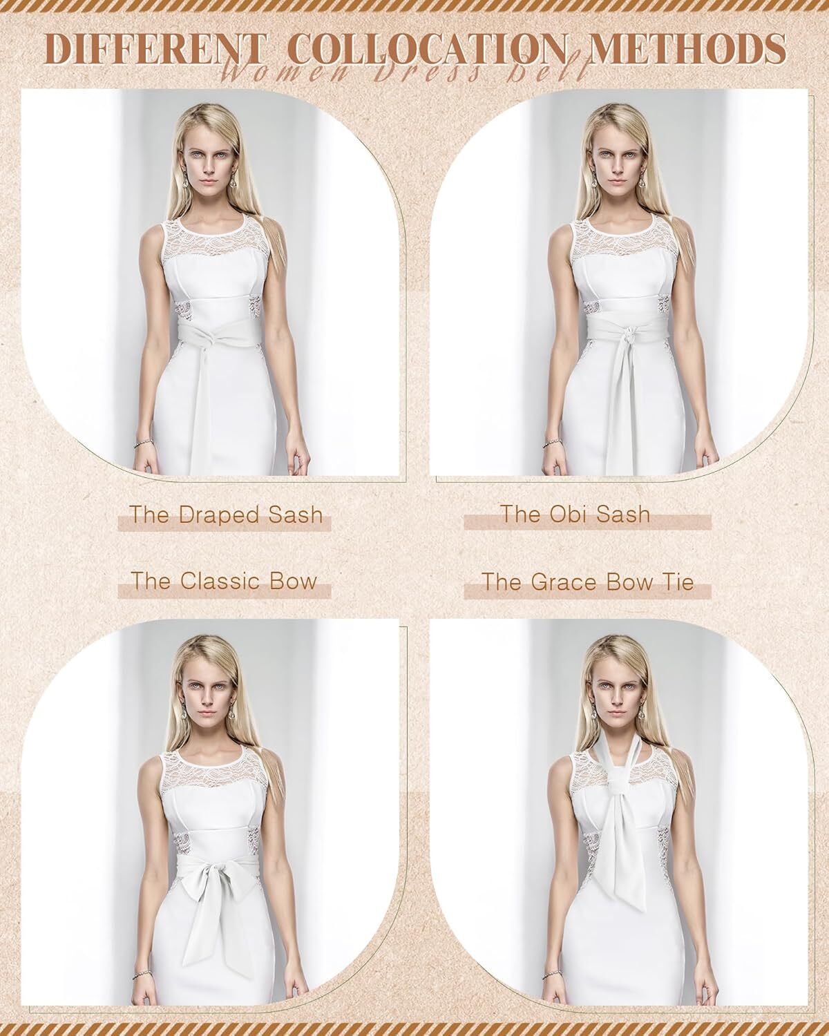 Women Chiffon Bridal Sash Belt Dress Waist Wedding 50s Solid White