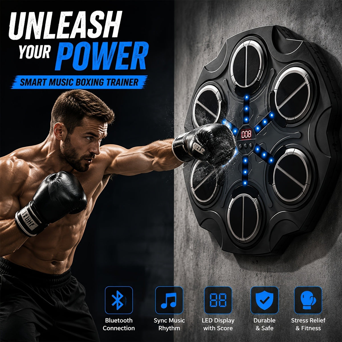 Music Punching Bag for Boxing and Martial Arts Training - Wall Mount, Black