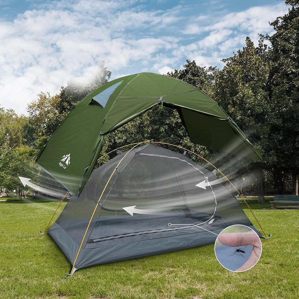 2 Person Waterproof Camping Tent with Rainfly for Hiking & Backpacking
