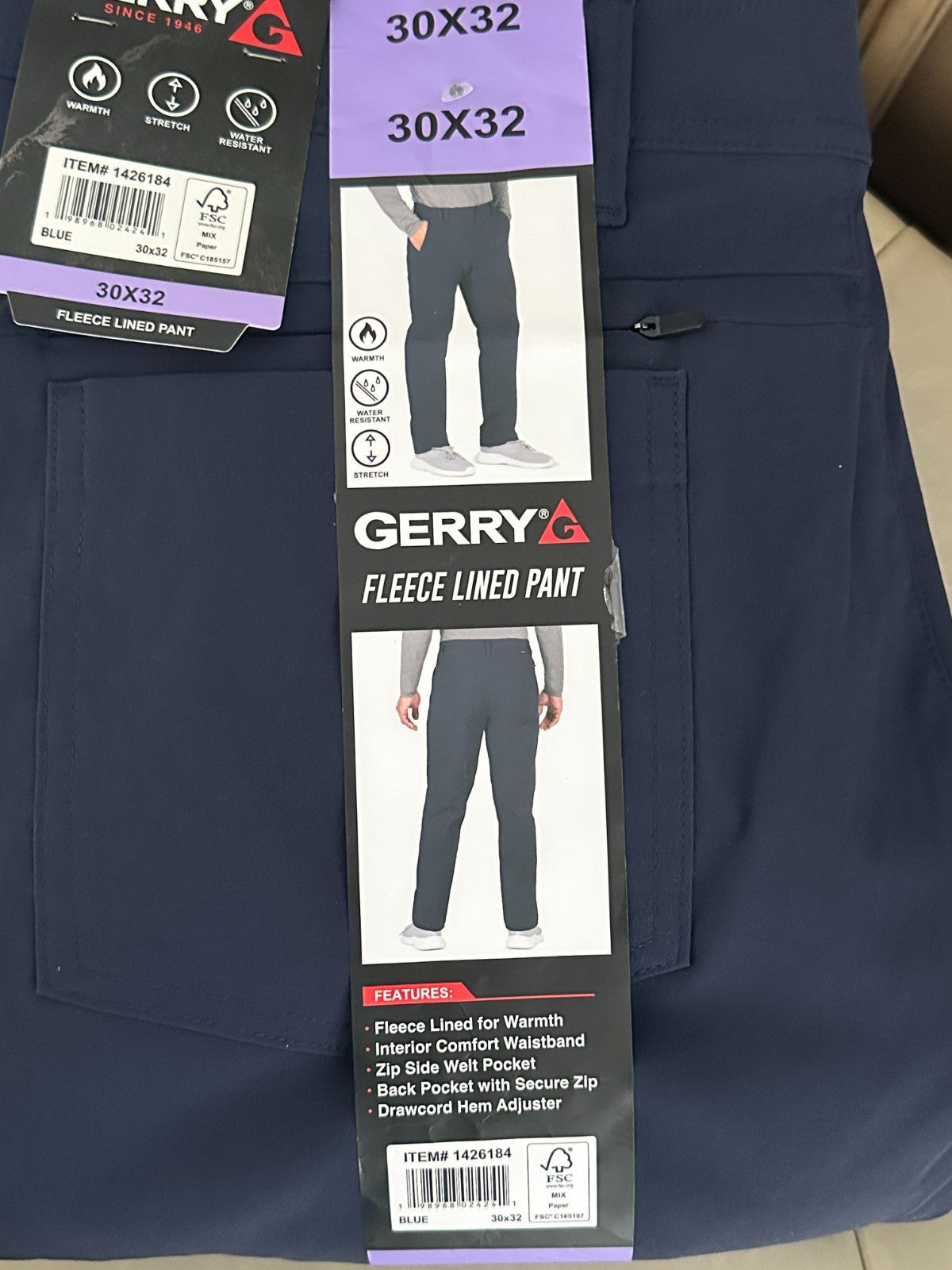 Men's Fleece Lined Pants - Blue, 30x32