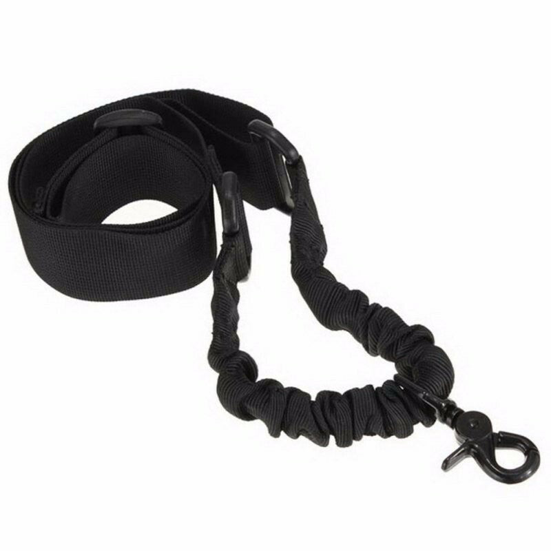 Tactical Single Point Rifle Sling with Adjustable Bungee Cord - Black