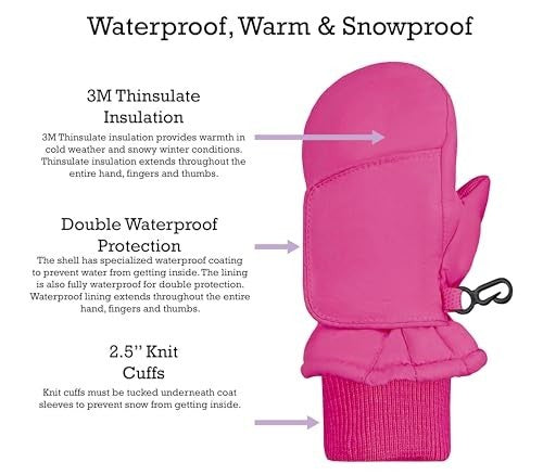 Kids Waterproof Snow Mittens - Insulated Winter Gloves for Snow Play