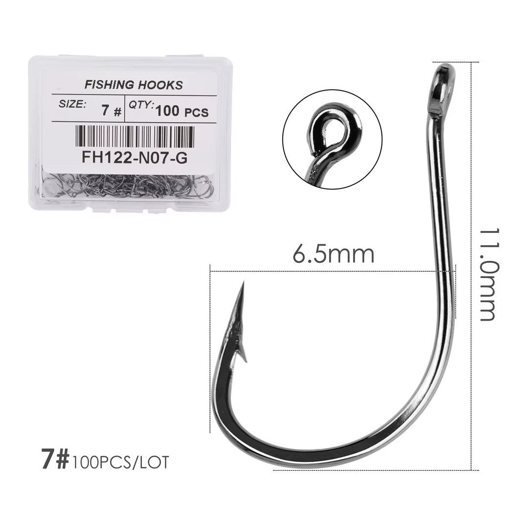 100pcs Fishing Hooks Assortment - Ultra Sharp Carbon Steel Octopus Offset