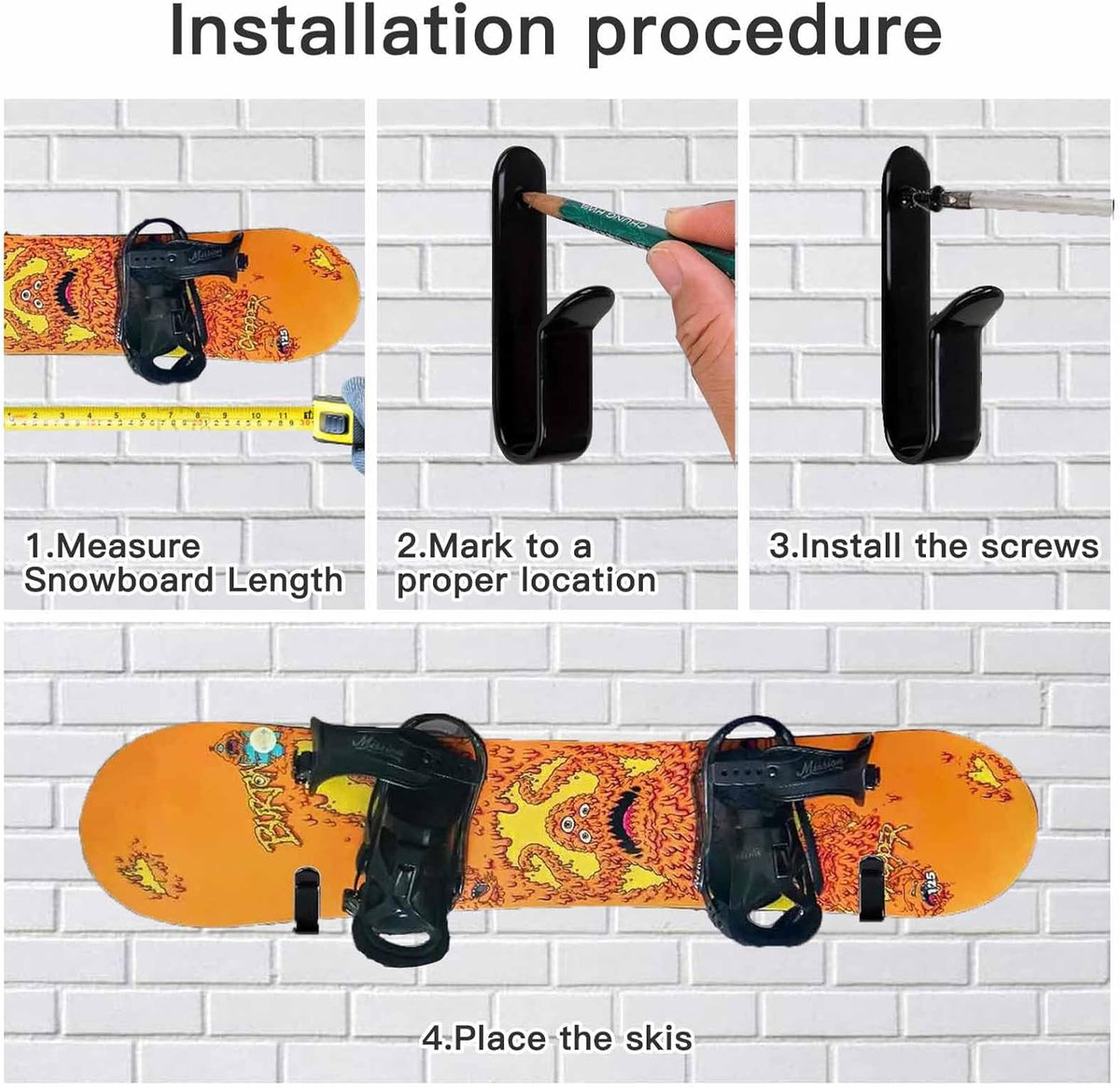 Snowboard & Skateboard Wall Mount Rack - Heavy Duty, Adjustable Display Hooks