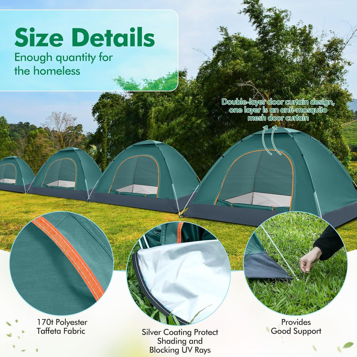 6 Pack 2 Person Outdoor Camping Tents with Rain Fly and Carrying Bag for Homeless Emergency Shelter