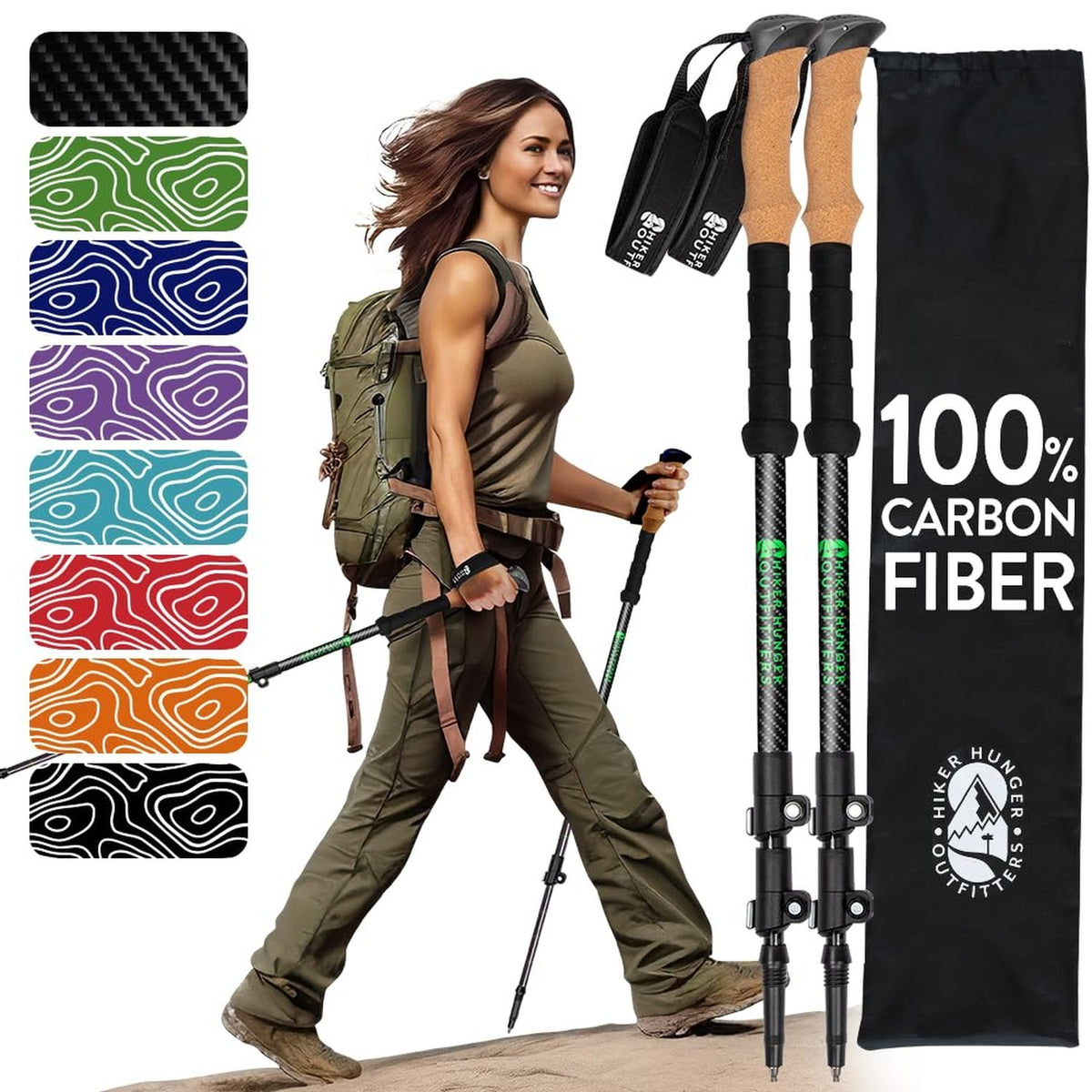 Carbon Fiber Trekking Poles Lightweight Collapsible Hiking Poles with Cork Grips