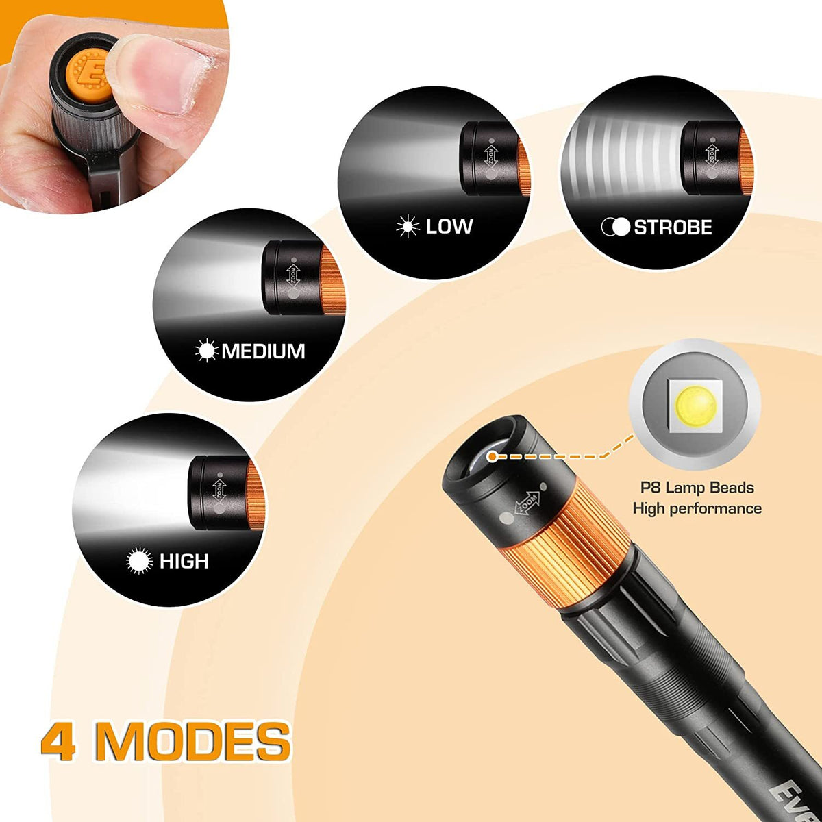 Rechargeable LED Pen Light Flashlight Water Resistant Aluminum Compact