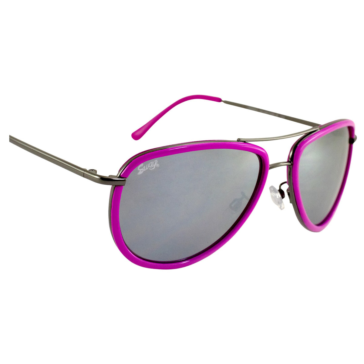Women's Aviator Sunglasses Pink Chrome Frame Flash Mirror Lens