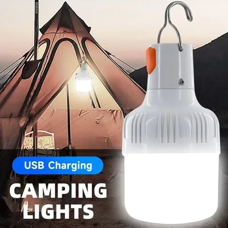 60W USB Rechargeable LED Camping Lantern - Portable Emergency Light with Hook