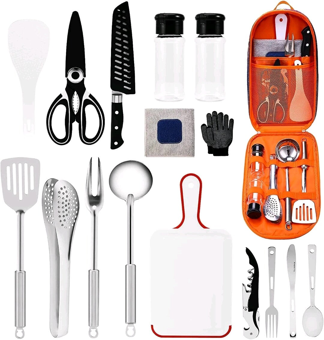 Camping Cooking Utensils Set - 19-Piece Portable Kitchenware Kit for Outdoor & Indoor Use