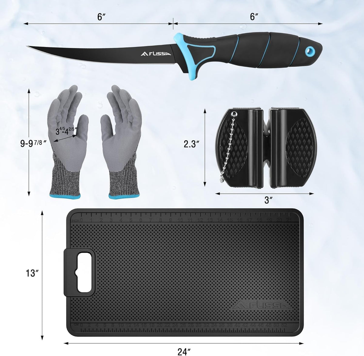 Fish Fillet Set with Knife, Mat, Sharpener & Gloves – Fish Cleaning Kit