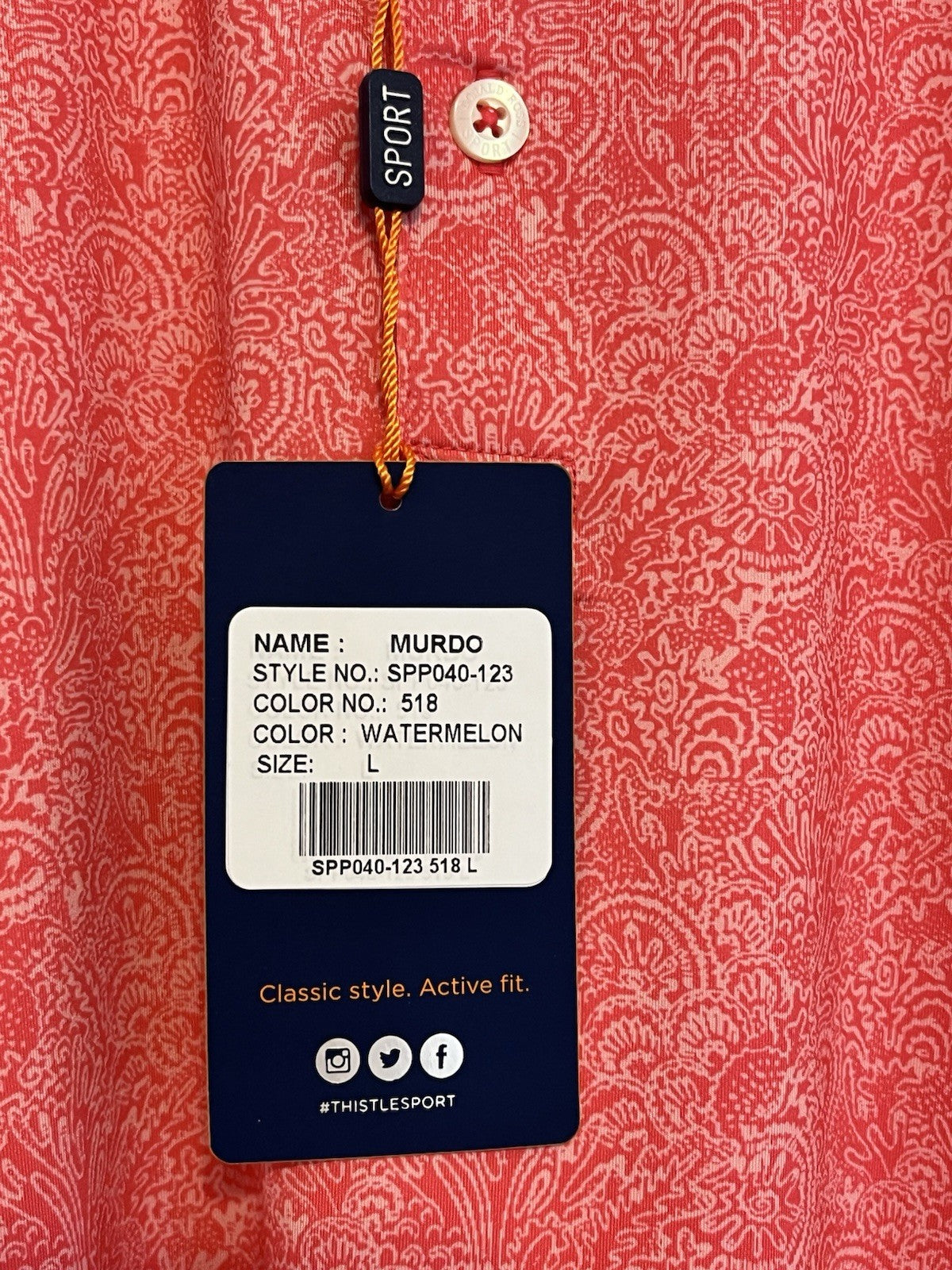 Golf Polo Shirt Men’s Athletic Watermelon Large - Donald Ross Sport Murdo