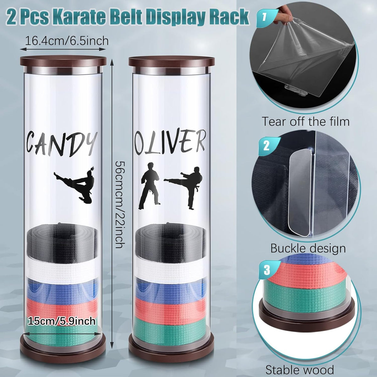 Acrylic Martial Arts Belt Display Rack with Stickers for Karate & Taekwondo