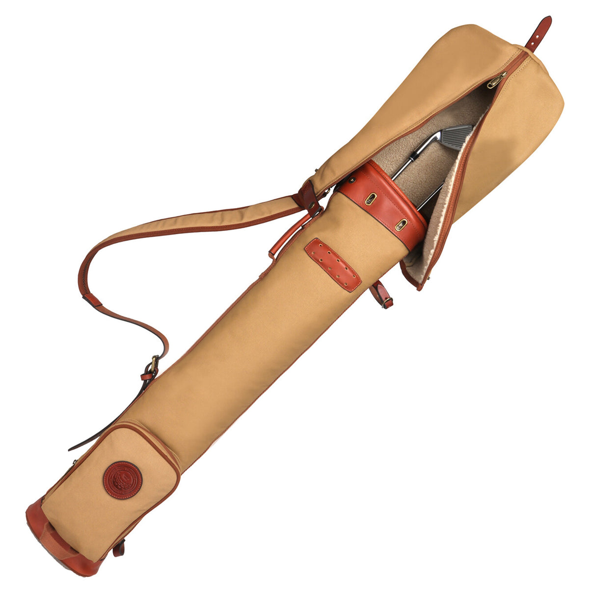 Vintage Canvas Leather Golf Bag with Padded Straps and Accessories
