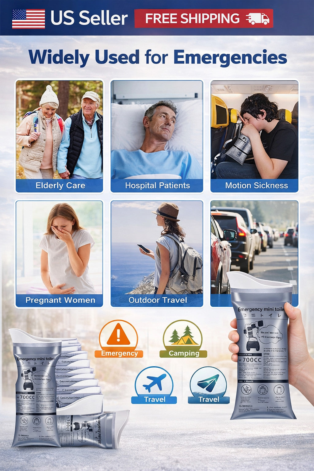 Disposable Urinal Bags Pack of 10 – Portable Unisex 700ml Travel Pee Bags