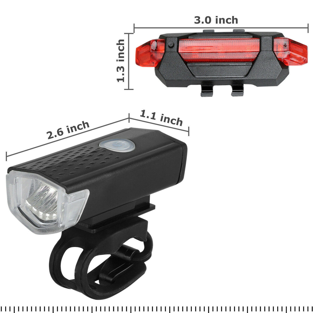 USB Rechargeable Bike Headlight and Tail Light Set - Bright Cycling Lights